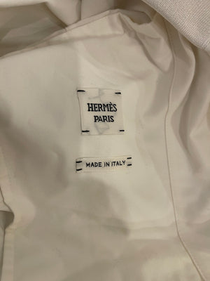 Hermès White and Ivory Cropped Oversize Jacket with String and Pocket Detail Size FR 38 (UK 10)