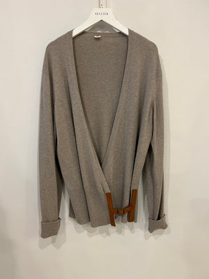 Hermès Grey Cashmere Sleeveless Top and Cardigan Set with Brown H Leather Belt Detail Size FR 40 (UK 12)