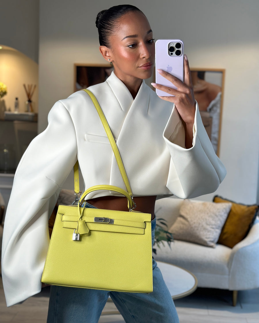 Hermès Kelly 32cm Bag in Lime Epsom Leather with Palladium Hardware