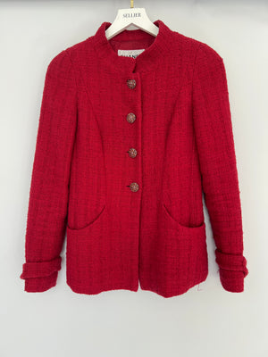 Chanel Pre-Fall 2012 Paris-Bombay Métiers d'Art Red Button Down Long Sleeve Tweed Jacket Size FR 34 (UK 6)