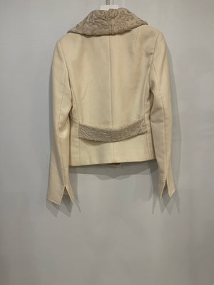 Dolce & Gabbana Cream Jacket with Textured Collar and Large Buttons Detail Size IT 40 (UK 8)