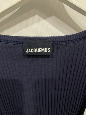 Jacquemus Navy Sleeveless Ribbed Bodysuit with Logo Detail FR 36 (UK 8) RRP £170