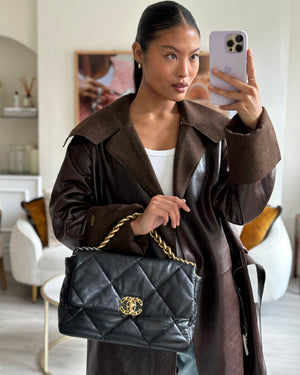 Chanel Black Large 19 Bag in Quilted Goatskin Leather with Mixed Hardware