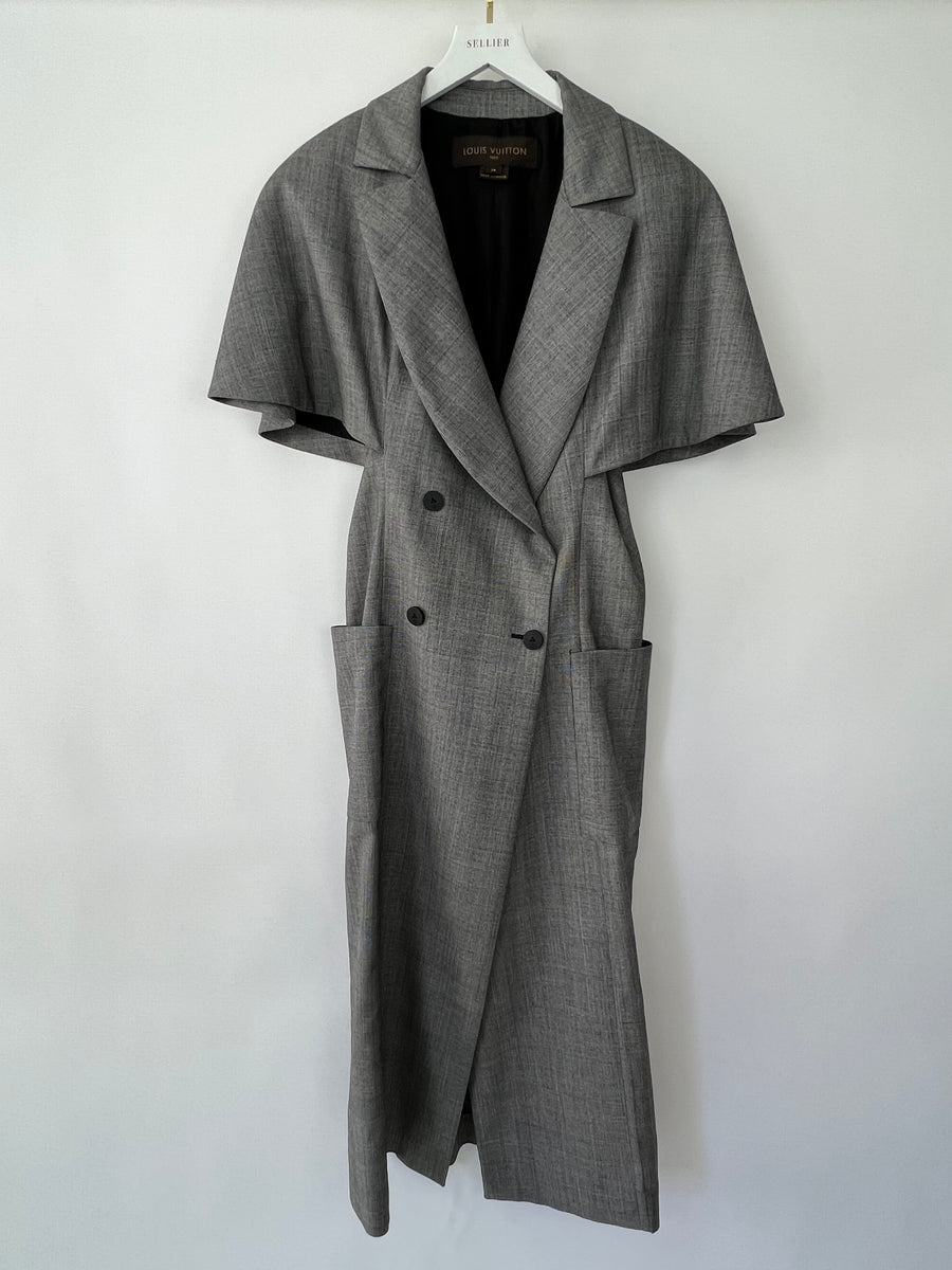 Louis Vuitton Grey Houndstooth Double Breasted Blazer Dress with Cape Sleeve Details FR 38 (UK 10)