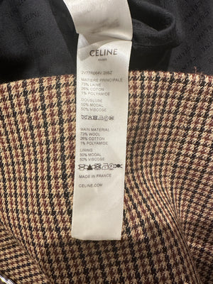 Celine Brown Houndstooth Collarless Jacket with Front Pockets and Gold Crest Buttons Size FR 42 (UK 14)