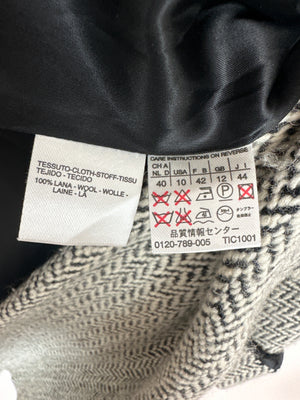 Max Mara Black & White Herringbone Wool Coat With Turned Up Cuffs IT 44 (UK 12)