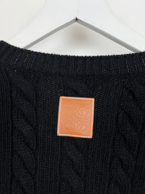 Loewe Black V-Neck Anagram Oversized Cable Knit Jumper Size S (UK 8)