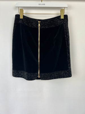 Balmain Black Embellished Sequin Velvet Mini Skirt Size FR 38 (UK 10)