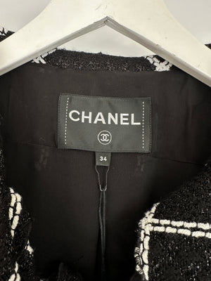 Chanel 20S Black and White Check Tweed Jacket with Crystal Logo Buttons and Metallic Fibre Size FR 34 (UK 6) RRP £6640