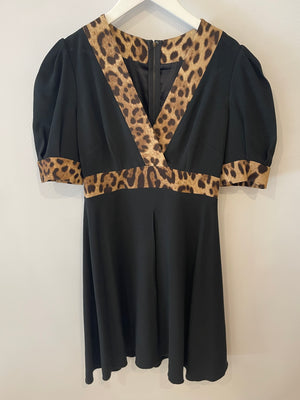 Dolce & Gabbana Black and Leopard Short-Sleeve Mini Dress Size IT 42 (UK 10)