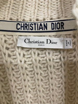 Christian Dior Cream Knit Wool Low-Cut Neck Oversized Jumper Size XS (UK 6)