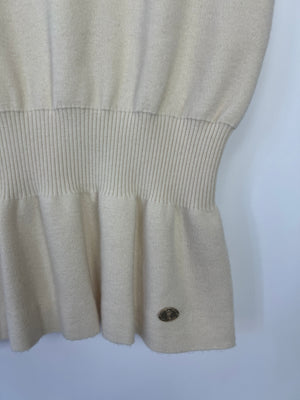 Chanel 07A Cream Peplem Wool Knit Top with Neckline Detail Size FR 38 (UK 10)