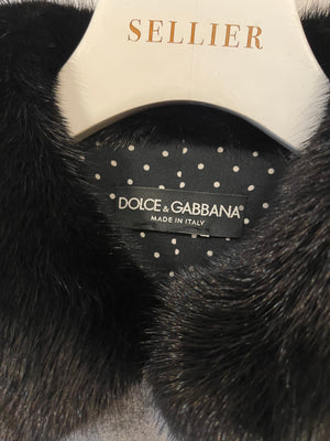 Dolce & Gabbana Grey Wool Coat with Black Mink Fur Collar Size IT 38 (UK 6)