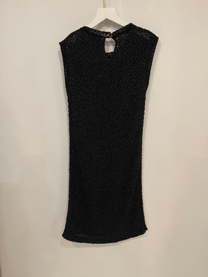 Chanel Black Crochet Mini Sleeveless Dress with CC Logo Button Detailing Size FR 38 (UK 10)