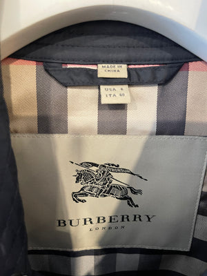 Burberry Navy Classic Trench Coat with Belt and Button Details Size UK 8