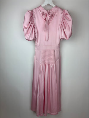 Rotate Pink Satin Ruched Shoulder Midi Dress Size FR 36 (UK 6)