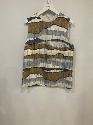 Christian Dior White, Silver and Gold Metallic Striped Vest Top and Mini Skirt Set Size FR 38/40 (UK 10/12)