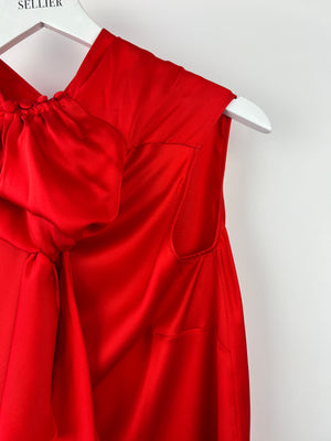 Alexander McQueen Red Silk Halterneck Top with Bow Detail IT 36 (UK 6)