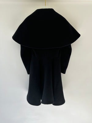 Alexander McQueen Black A-Line Wool Coat with Cape Collar Size IT 40 (UK 8)