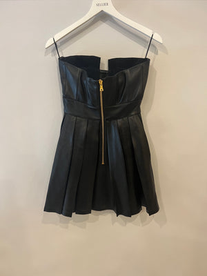 Balmain Black Leather Cut-Out Bustier Pleated Mini Dress Size FR 34/36 (UK 6/8) RRP £3,650