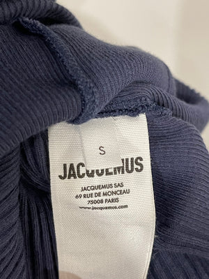 Jacquemus Navy Sleeveless Ribbed Bodysuit with Logo Detail FR 36 (UK 8) RRP £170