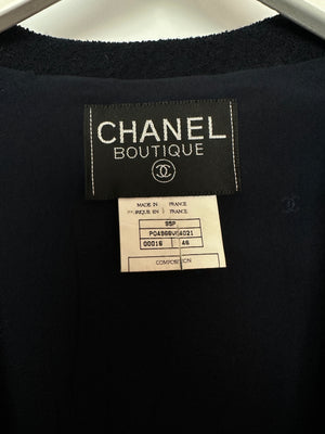 Chanel 95P Navy Tweed Jacket with Front Pockets and Gold CC Logo Button Details, Size FR 46 (UK 18)