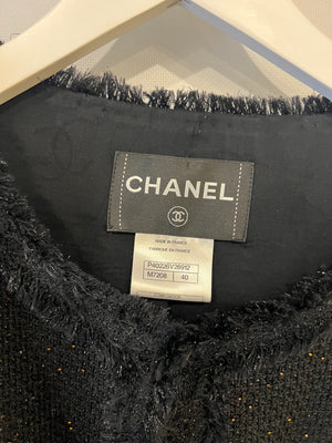 Chanel Black Tweed Jacket with Bronze Sequins and Gold CC Logo Buttons Size FR 40 (UK 12) RRP £2,420