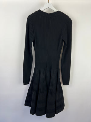 Alaia Black Long Sleeve Rib Knit A-Line Dress with V-Neckline Size IT 40 (UK 8)