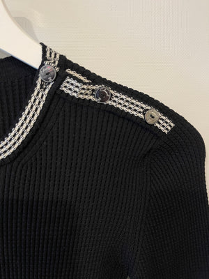 Chanel 22C Dubai Black & White Belted Knit Dress with Button Detail Size FR 36 (UK 8)