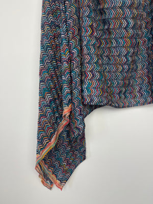 Missoni Blue Lurex Multi Colour Zig Zag Pull Over Poncho Beach Cover Up One Size