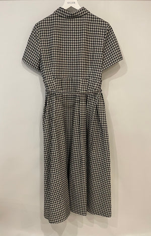 Christian Dior Black and White Houndstooth Short-Sleeve Midi Dress with Belt Size FR 42 (UK 14)