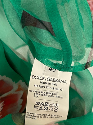 Dolce & Gabbana Green and Pink Floral Long Sleeve Silk Shirt IT 40 (UK 8)