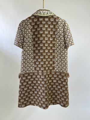 Louis Vuitton Brown & White Geometric Print A-Line Dress with