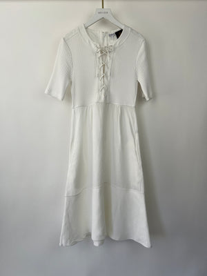 Loewe X Paula's Ibiza White Mid-Sleeve Ribbed Midi Dress with Pockets and Neck Tie Detail FR 38 (UK 10)