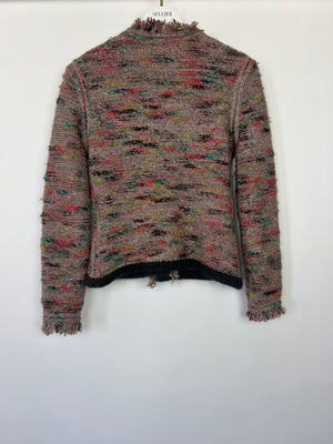 Chanel 99A Pink Multi-Colour Cardigan with Fringed Edge and Pocket Detail Size FR 40 (UK 12)