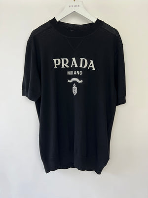 Prada Black Menswear Wool Top with Logo Detail IT 46 (UK 36)