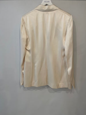 Loro Piana Cream Satin Blazer Jacket with Stitching Detail Size IT 44 (UK 12)