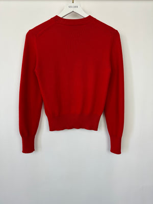 Louis Vuitton Crewneck Knit Jumper in Geranium Red with Navy Logo Size XS (UK 6) RRP £985