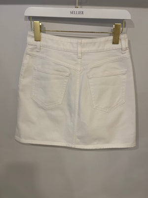 Alessandra Rich White Denim Mini Skirt with Pearl Button Details Size IT 40 (UK 8)