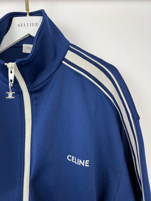 Celine Blue Two-Piece Tracksuit Set with Logo and Stripe Trim Size XS/S (UK 6/8)