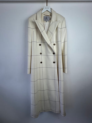 Ralph & Russo White Wool Coat with Black Striped Line Details Size IT 44 (UK 12)