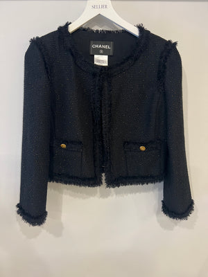 Chanel Black Tweed Jacket with Bronze Sequins and Gold CC Logo Buttons Size FR 40 (UK 12) RRP £2,420