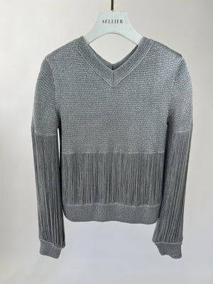 Bottega Veneta Silver Metallic Jumper with Fringe Details Size S (UK 8) RRP £1210