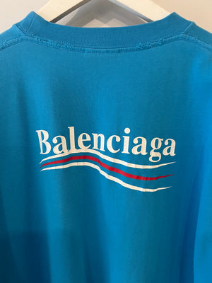 Balenciaga Blue Oversized T-Shirt with Logo Details Size XXS (UK 4) RRP £550