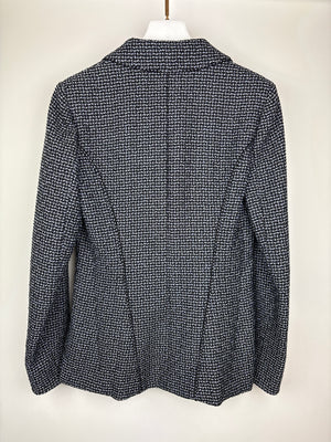 Chanel Black & Grey Metallic Tweed Curved Hem Jacket with Ruthenium CC Button Detail FR 36 (UK 8)