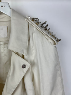 Givenchy White Cut Out Trench Coat with Studded Shoulder Epaulette Details Size FR 38 (UK 10)