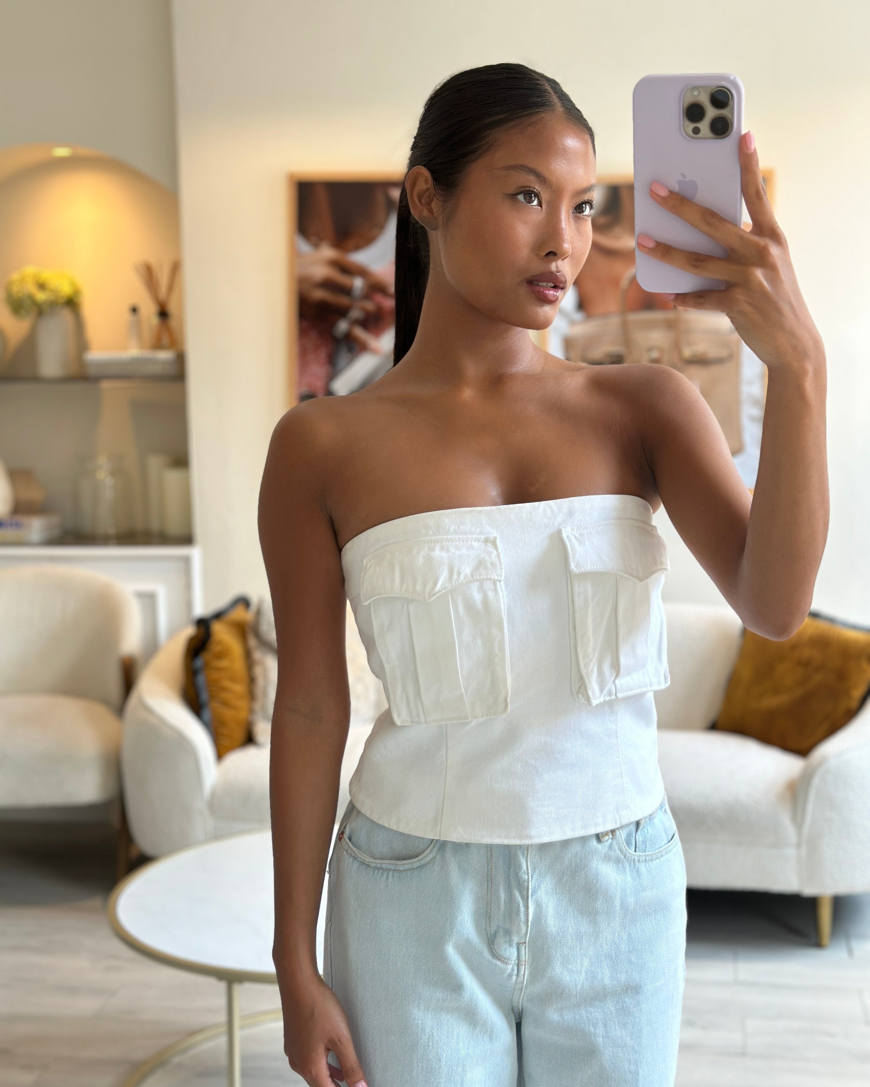 Prada White Cotton Front Pockets Bustier Top Size IT 42 UK 8