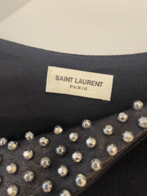 Saint Laurent Black Jumper with Leather Collar & Stud Details Size FR 36 (UK 8)