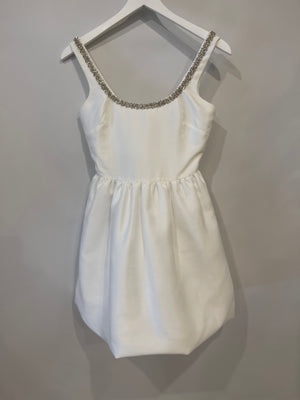 Self-Portrait White Taffeta Mini Dress with Crystal Details Size UK 4 RRP £340