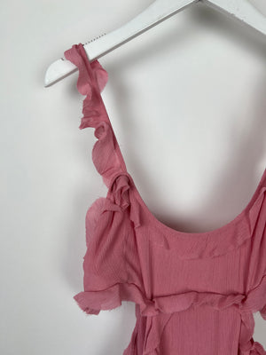 Acne Studios Pink Crinkled Chiffon Mini Dress With Cut Out & Frill Detail FR 38 (UK 10)